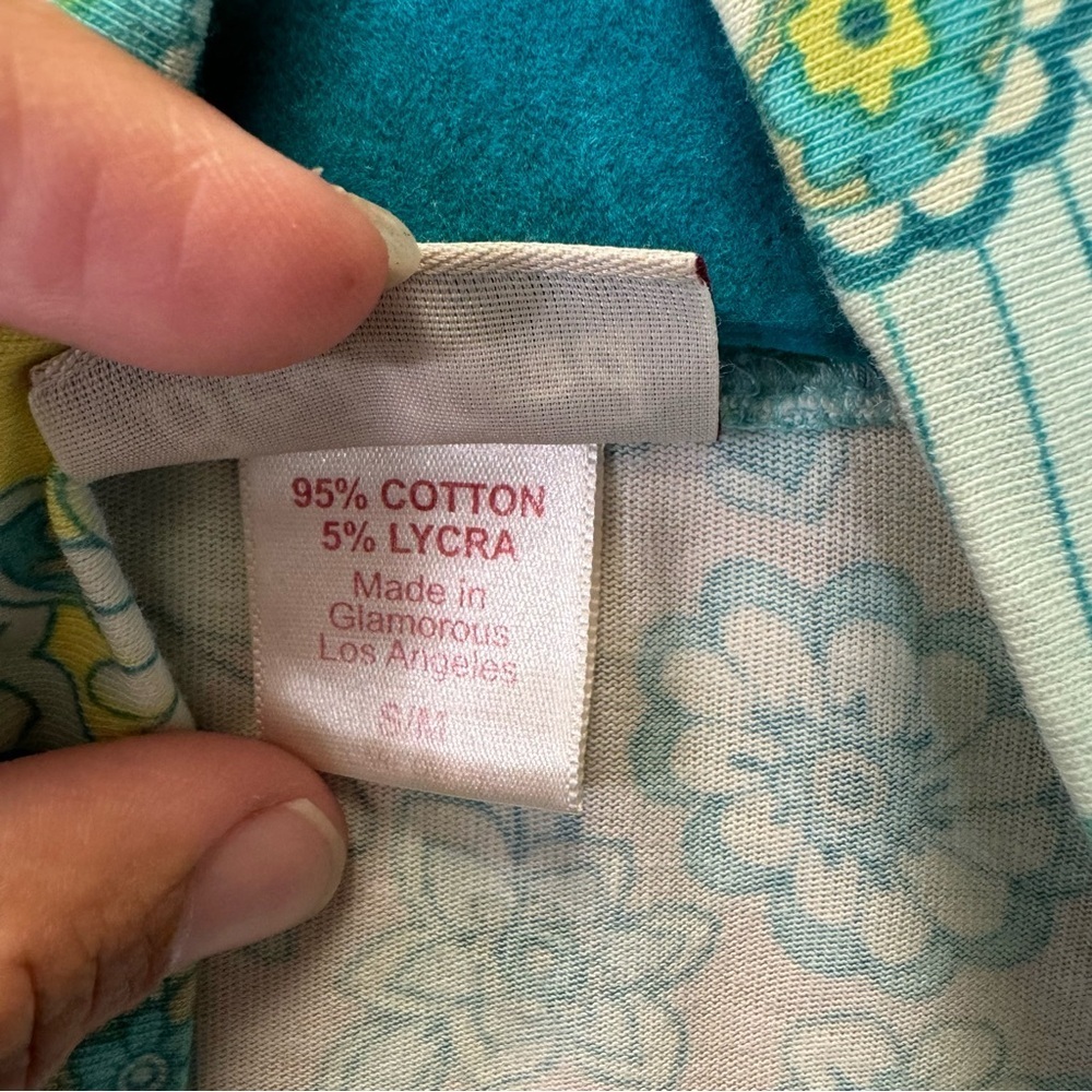 BEDHEAD cotton robe sash belt retro flower print mint green yellow pink S/M - Picture 6 of 8